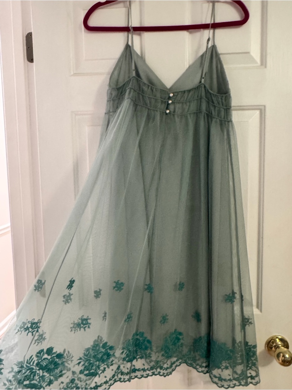 Betsey Johnson Sage Green Tulle Dress with Teal Floral Hem - Picture 1 of 5